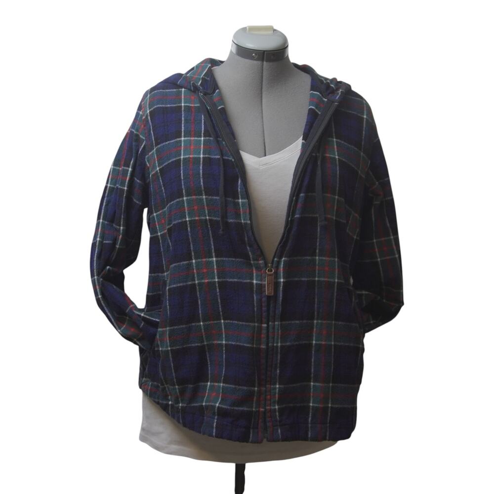 L.L.Bean Plaid Flannel Hoodie Jacket Large Petite Cotton Full Zip - Picture 4 of 13